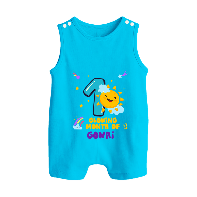 1st Month Baby Outfit | Personalized Romper Suit/ Sleeveless Romper for Newborn | Milestone Gift Idea - SKY BLUE - 0 - 5 Months Old (Chest 18")
