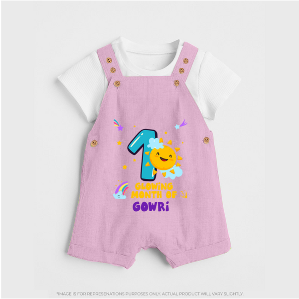 1st Month Baby Outfit | Personalized Dungaree Set for Newborn | Milestone Gift Idea - BABY PINK - 0 - 5 Months Old (Chest 18")