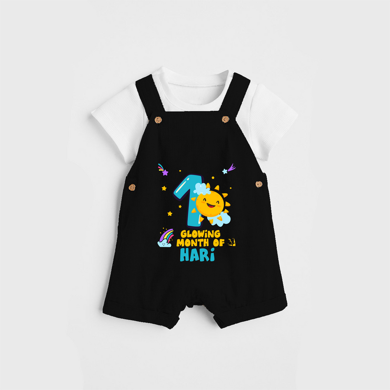 Celebrate The 1st Month Birthday Custom Dungaree set, Personalized with your Baby's name - BLACK - 0 - 5 Months Old (Chest 17")