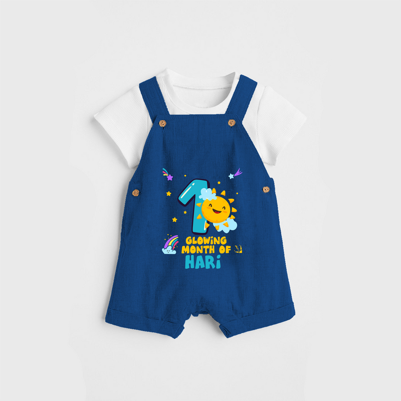 Celebrate The 1st Month Birthday Custom Dungaree set, Personalized with your Baby's name - COBALT BLUE - 0 - 5 Months Old (Chest 17")