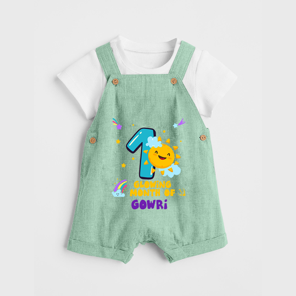 1st Month Baby Outfit | Personalized Dungaree Set for Newborn | Milestone Gift Idea - MINT GREEN - 0 - 5 Months Old (Chest 18")