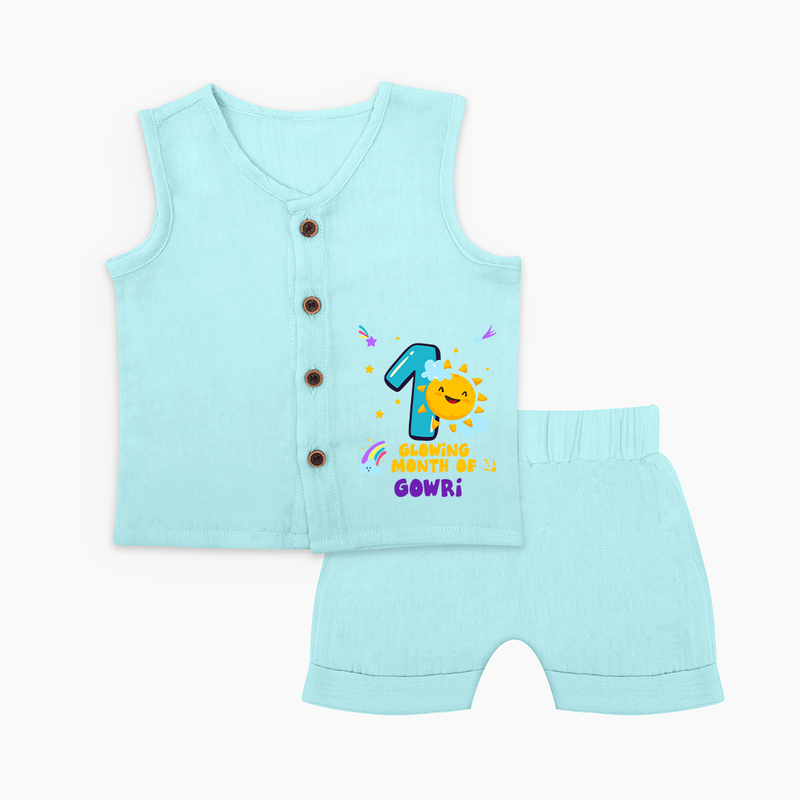 1st Month Baby Outfit | Personalized Jabla Set for Newborn | Milestone Gift Idea - BABY BLUE - 0 - 3 Months Old (Chest 9.8")