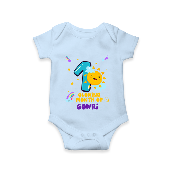 1st Month Baby Outfit | Personalized Romper/Onesie for Newborn | Milestone Gift Idea - BABY BLUE - New Born (Chest 14")