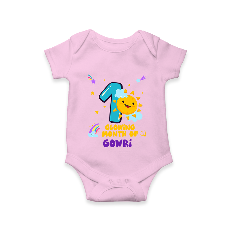 1st Month Baby Outfit | Personalized Romper/Onesie for Newborn | Milestone Gift Idea - BABY PINK - New Born (Chest 14")