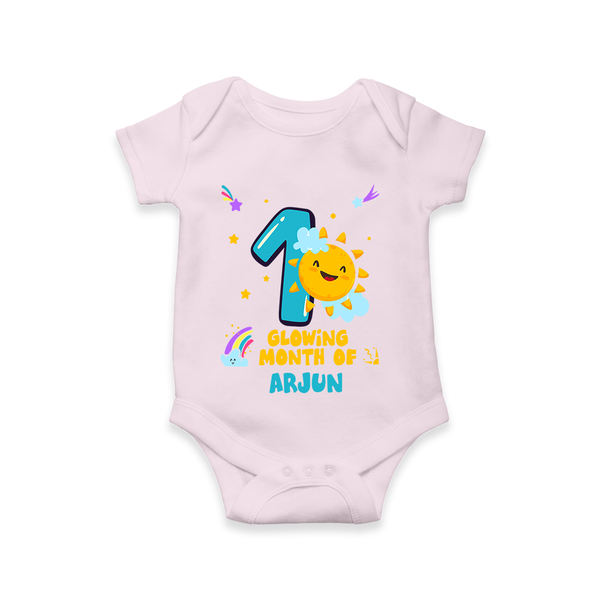 Celebrate The 1st Month Birthday Custom Romper, Personalized with your Little one's name - BABY PINK - 0 - 3 Months Old (Chest 16")
