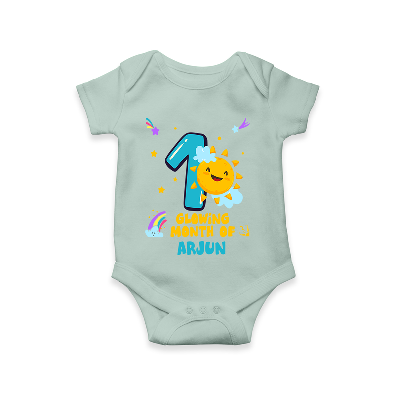 Celebrate The 1st Month Birthday Custom Romper, Personalized with your Little one's name - MINT GREEN - 0 - 3 Months Old (Chest 16")