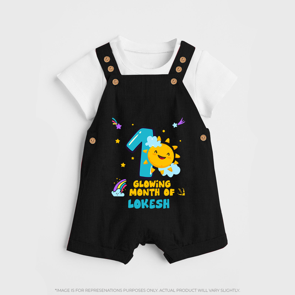 1st Month Baby Outfit | Personalized Dungaree Set for Newborn | Milestone Gift Idea - BLACK - 0 - 5 Months Old (Chest 18")