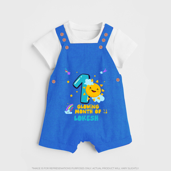 1st Month Baby Outfit | Personalized Dungaree Set for Newborn | Milestone Gift Idea - COBALT BLUE - 0 - 5 Months Old (Chest 18")