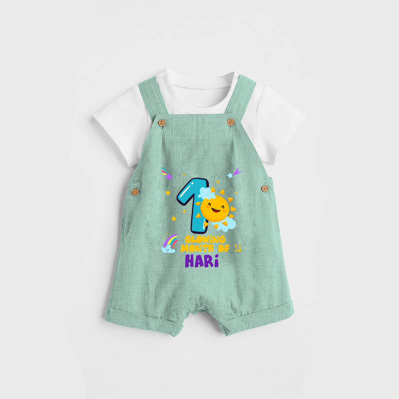 Celebrate The 1st Month Birthday Custom Dungaree set, Personalized with your Baby's name - LIGHT GREEN - 0 - 5 Months Old (Chest 17")