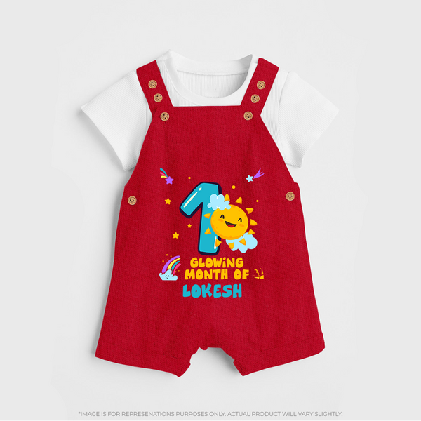 1st Month Baby Outfit | Personalized Dungaree Set for Newborn | Milestone Gift Idea - RED - 0 - 5 Months Old (Chest 18")