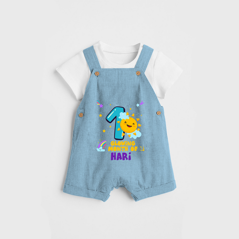 Celebrate The 1st Month Birthday Custom Dungaree set, Personalized with your Baby's name - SKY BLUE - 0 - 5 Months Old (Chest 17")