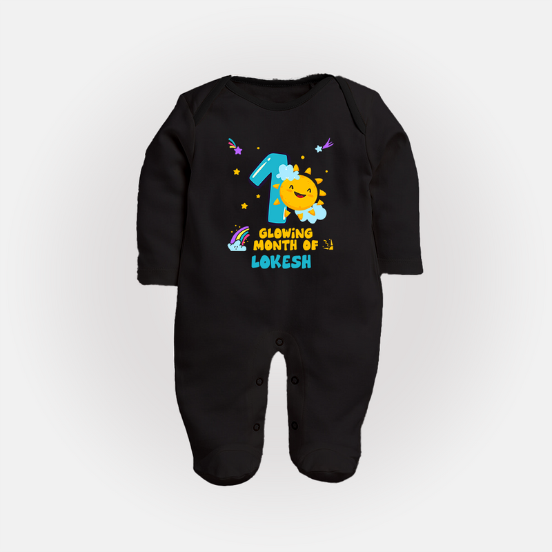 1st Month Baby Outfit | Personalized Full Sleeve Bodysuit/ Sleep Suit/ Jumpsuit for Newborn | Milestone Gift Idea - BLACK - New Born (Chest 7.5")