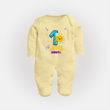 Mark Your BabyÕs 1-Month Celebration With Our Customized Baby Sleep Suit, Made For Joyful Celebrations - PASTEL YELLOW - New Born (Chest 7.5")