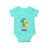 Celebrate The 1st Month Birthday Custom Romper, Personalized with your Little one's name - ARCTIC BLUE - 0 - 3 Months Old (Chest 16")