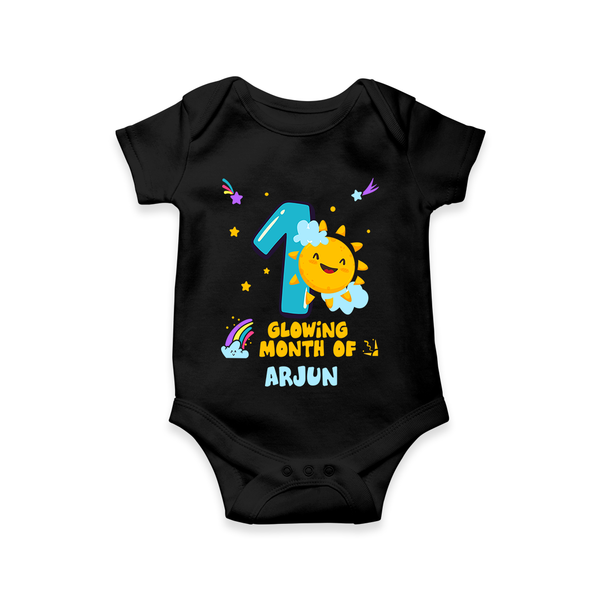 Celebrate The 1st Month Birthday Custom Romper, Personalized with your Little one's name - BLACK - 0 - 3 Months Old (Chest 16")