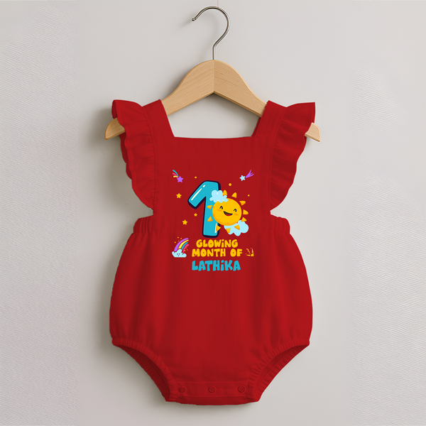 1st Month Baby Outfit | Personalized Romper Frock for Newborn | Milestone Gift Idea - RED - 0 - 3 Months Old (Chest 19")