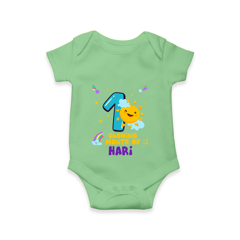 Celebrate The 1st Month Birthday Custom Romper, Personalized with your Little one's name - GREEN - 0 - 3 Months Old (Chest 16")