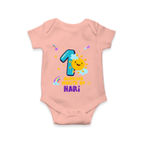Celebrate The 1st Month Birthday Custom Romper, Personalized with your Little one's name - PEACH - 0 - 3 Months Old (Chest 16")