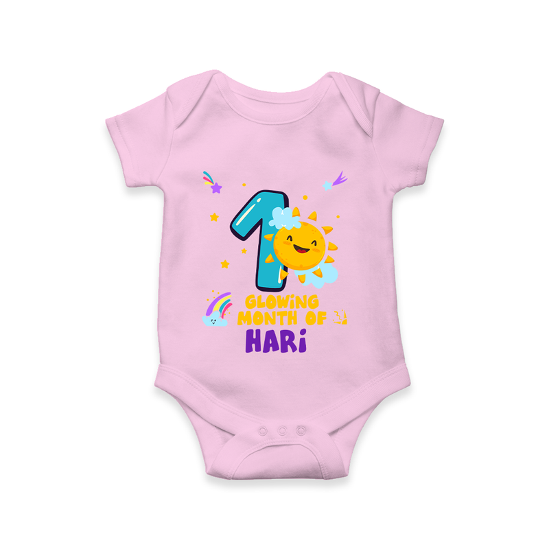 Celebrate The 1st Month Birthday Custom Romper, Personalized with your Little one's name - PINK - 0 - 3 Months Old (Chest 16")