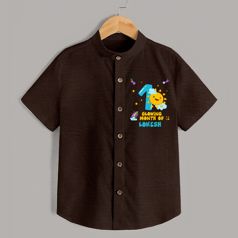 1st Month Baby Outfit | Personalized Shirt for Newborn | Milestone Gift Idea - CHOCOLATE BROWN - 0 - 6 Months Old (Chest 23")