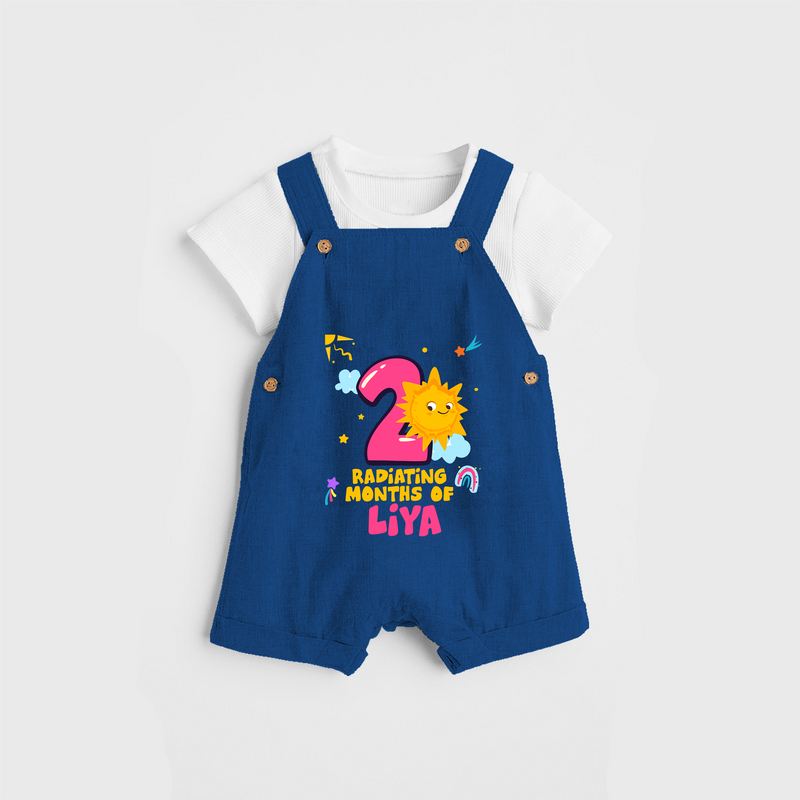 Celebrate The 2nd Month Birthday Custom Dungaree set, Personalized with your Baby's name - COBALT BLUE - 0 - 5 Months Old (Chest 17")