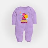 2nd Month Baby Outfit | Personalized Full Sleeve Bodysuit/ Sleep Suit/ Jumpsuit for Newborn | Milestone Gift Idea - LILAC - New Born (Chest 7.5")