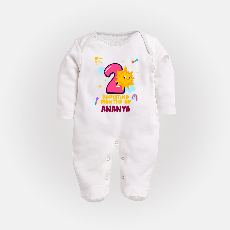 2nd Month Baby Outfit | Personalized Full Sleeve Bodysuit/ Sleep Suit/ Jumpsuit for Newborn | Milestone Gift Idea - WHITE - New Born (Chest 7.5")