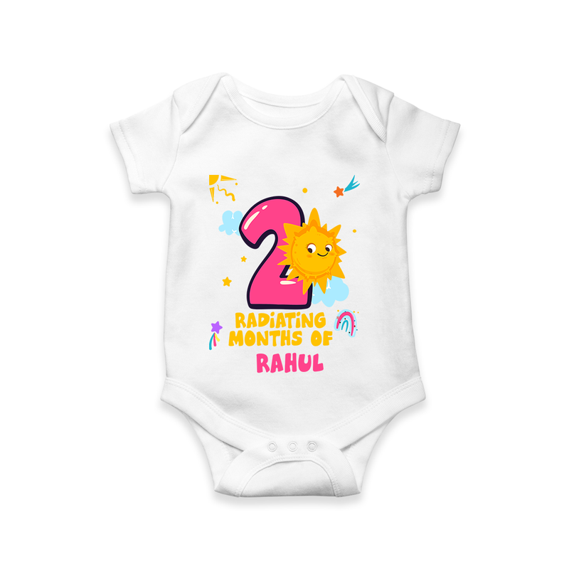 Celebrate The 2nd Month Birthday Custom Romper, Personalized with your Little one's name - WHITE - 0 - 3 Months Old (Chest 16")