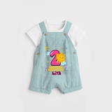 Celebrate The 2nd Month Birthday Custom Dungaree set, Personalized with your Baby's name - ARCTIC BLUE - 0 - 5 Months Old (Chest 17")