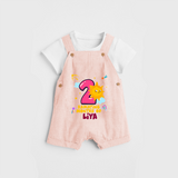 Celebrate The 2nd Month Birthday Custom Dungaree set, Personalized with your Baby's name - PEACH - 0 - 5 Months Old (Chest 17")