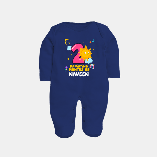 2nd Month Baby Outfit | Personalized Full Sleeve Bodysuit/ Sleep Suit/ Jumpsuit for Newborn | Milestone Gift Idea - NAVY BLUE - New Born (Chest 7.5")
