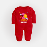 2nd Month Baby Outfit | Personalized Full Sleeve Bodysuit/ Sleep Suit/ Jumpsuit for Newborn | Milestone Gift Idea - RED - New Born (Chest 7.5")