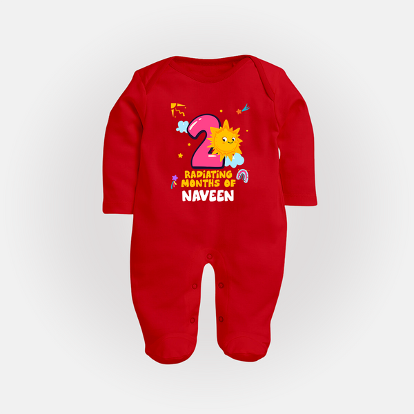 2nd Month Baby Outfit | Personalized Full Sleeve Bodysuit/ Sleep Suit/ Jumpsuit for Newborn | Milestone Gift Idea - RED - New Born (Chest 7.5")