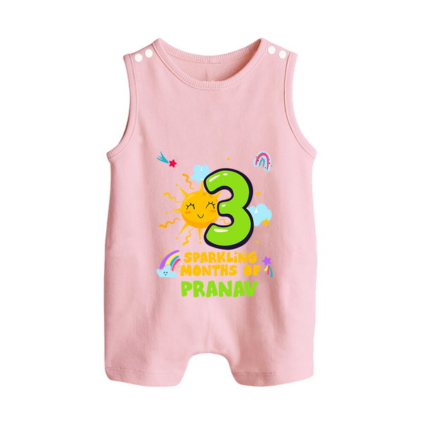 3rd Month Baby Outfit | Personalized Romper Suit/ Sleeveless Romper for Newborn | Milestone Gift Idea - BABY PINK - 0 - 5 Months Old (Chest 18")