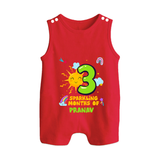 Mark Your BabyÕs 3-Month Celebration With Our Customized Baby Romper Suit, Made For Joyful Celebrations - RED - 0 - 5 Months Old (Chest 18")