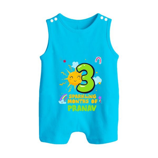 3rd Month Baby Outfit | Personalized Romper Suit/ Sleeveless Romper for Newborn | Milestone Gift Idea - SKY BLUE - 0 - 5 Months Old (Chest 18")
