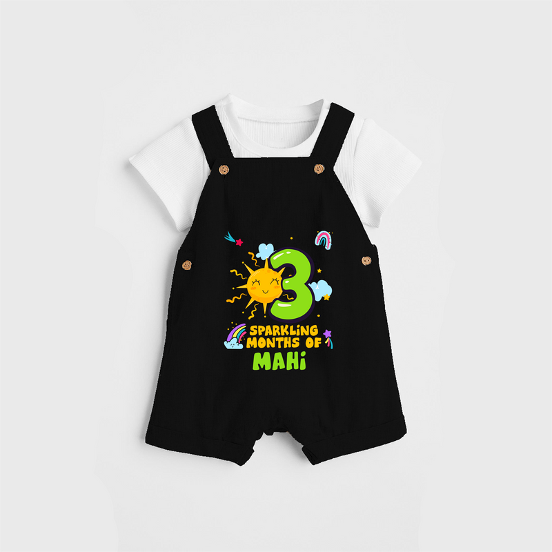 Celebrate The 3rd Month Birthday Custom Dungaree set, Personalized with your Baby's name - BLACK - 0 - 5 Months Old (Chest 17")