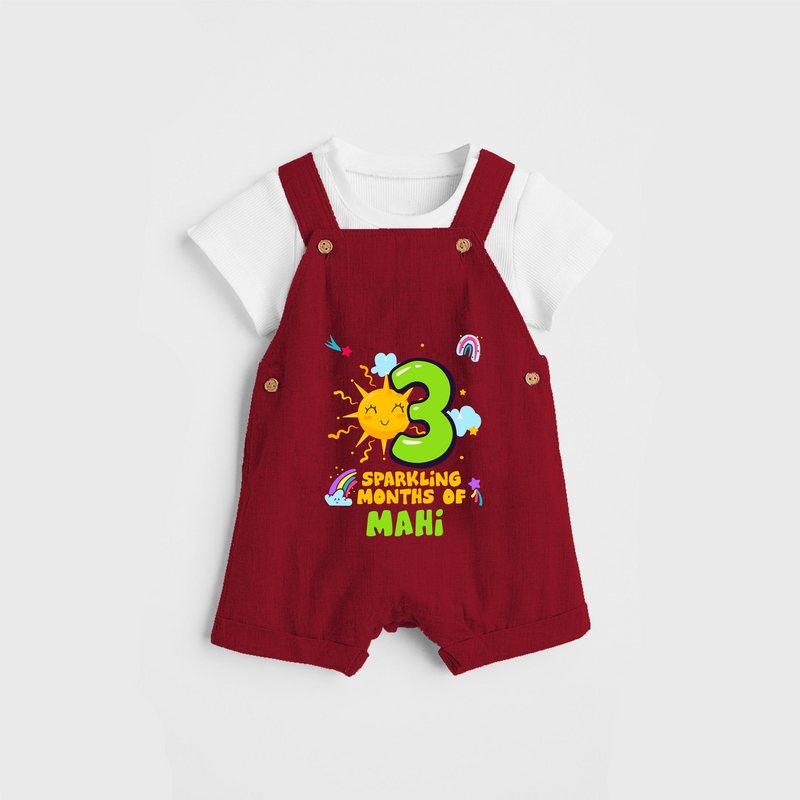 Celebrate The 3rd Month Birthday Custom Dungaree set, Personalized with your Baby's name - RED - 0 - 5 Months Old (Chest 17")