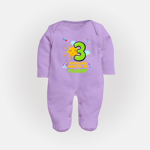 3rd Month Baby Outfit | Personalized Full Sleeve Bodysuit/ Sleep Suit/ Jumpsuit for Newborn | Milestone Gift Idea - LILAC - New Born (Chest 7.5")