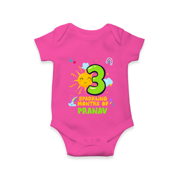 3rd Month Baby Outfit | Personalized Romper/Onesie for Newborn | Milestone Gift Idea - HOT PINK - New Born (Chest 14")