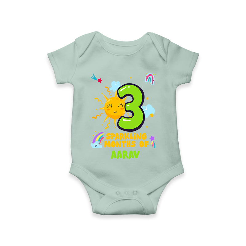 Celebrate The 3rd Month Birthday Custom Romper, Personalized with your Little one's name - MINT GREEN - 0 - 3 Months Old (Chest 16")