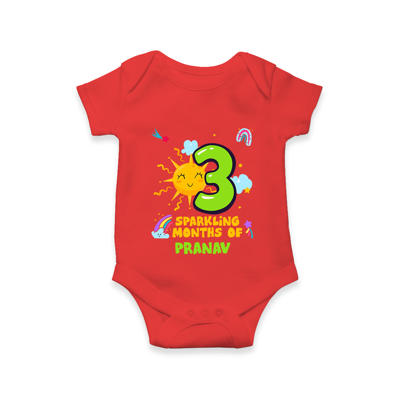 Mark Your BabyÕs 3-Month Celebration With Our Customized Baby Romper, Made For Joyful Celebrations - RED - 0 - 3 Months Old (Chest 16")