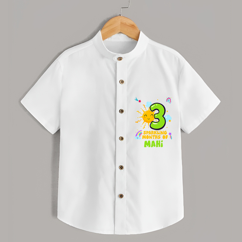 Celebrate The 3rd Month Birthday Custom Shirt, Personalized with your Little one's name - WHITE - 0 - 6 Months Old (Chest 21")