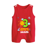 3rd Month Baby Outfit | Personalized Romper Suit/ Sleeveless Romper for Newborn | Milestone Gift Idea - RED - 0 - 5 Months Old (Chest 18")