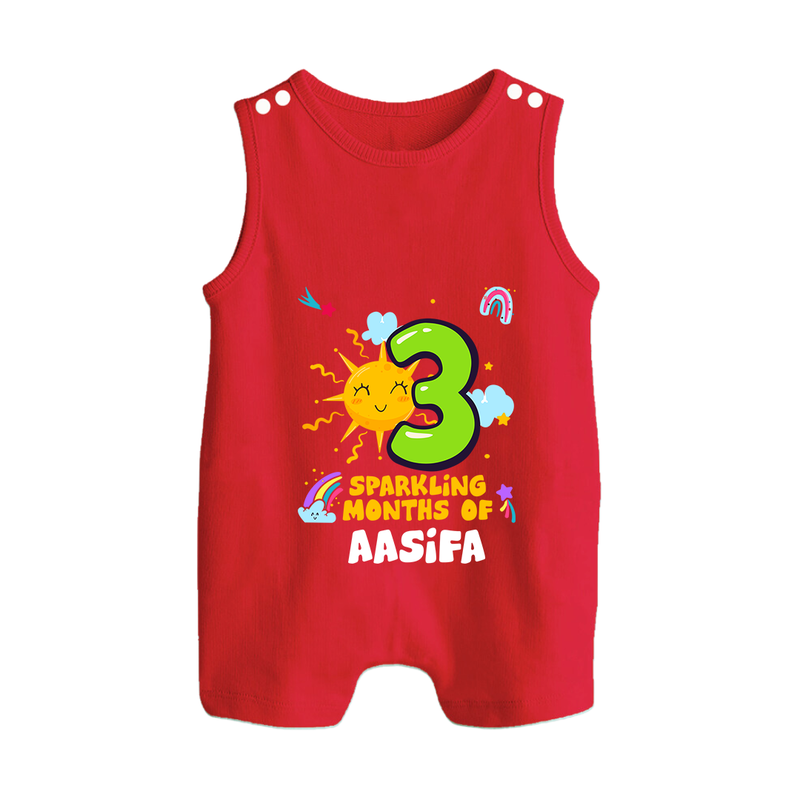 3rd Month Baby Outfit | Personalized Romper Suit/ Sleeveless Romper for Newborn | Milestone Gift Idea - RED - 0 - 5 Months Old (Chest 18")