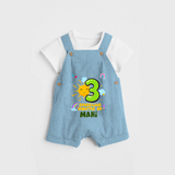 Celebrate The 3rd Month Birthday Custom Dungaree set, Personalized with your Baby's name - SKY BLUE - 0 - 5 Months Old (Chest 17")