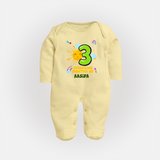 Mark Your BabyÕs 3-Month Celebration With Our Customized Baby Sleep Suit, Made For Joyful Celebrations - PASTEL YELLOW - New Born (Chest 7.5")