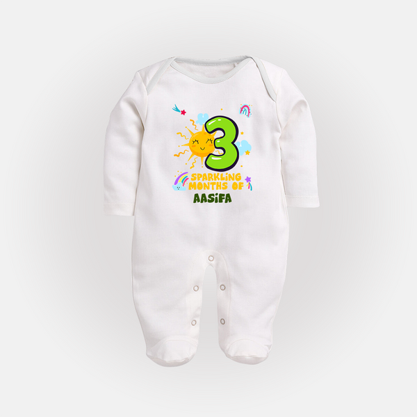 Mark Your BabyÕs 3-Month Celebration With Our Customized Baby Sleep Suit, Made For Joyful Celebrations - WHITE - New Born (Chest 7.5")