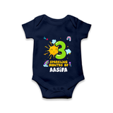 3rd Month Baby Outfit | Personalized Romper/Onesie for Newborn | Milestone Gift Idea - NAVY BLUE - New Born (Chest 14")