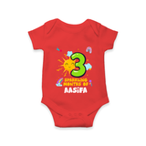 3rd Month Baby Outfit | Personalized Romper/Onesie for Newborn | Milestone Gift Idea - RED - New Born (Chest 14")